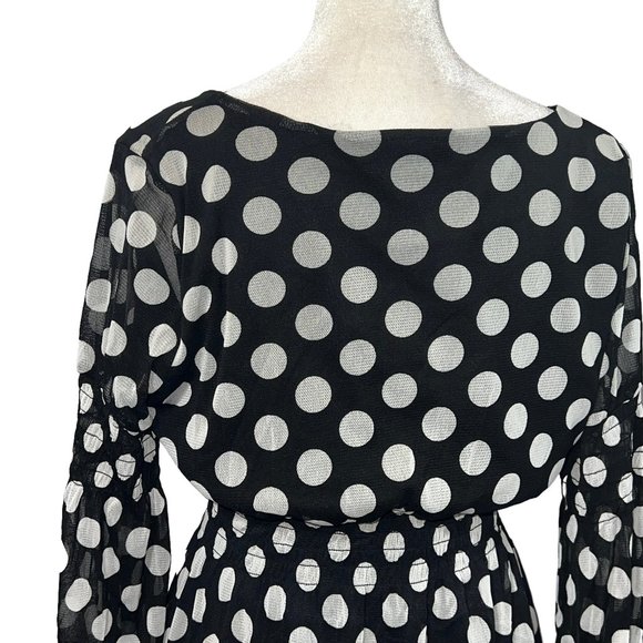 Like New BCBGMaxAria Black & White Polka Dot V-Neck Midi Dress Size Medi… - Picture 8 of 11